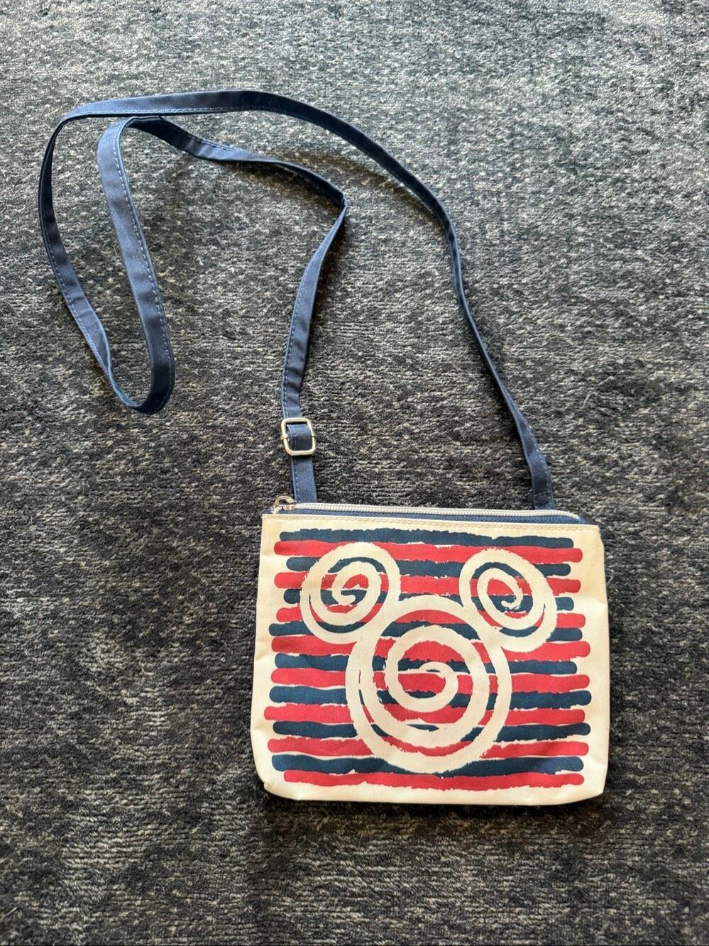 Disney Parks Mickey Mouse Red Navy Striped Crossbody Bag